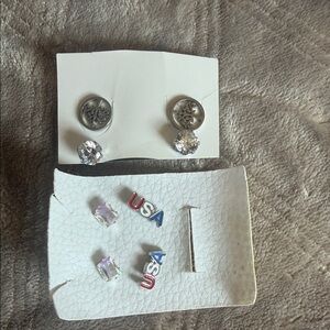 Set of Silver and USA Stud Earrings
